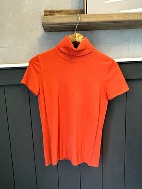 Anne Klein Short-Sleeve Tangerine Coral Color Turtleneck Sweater size Medium